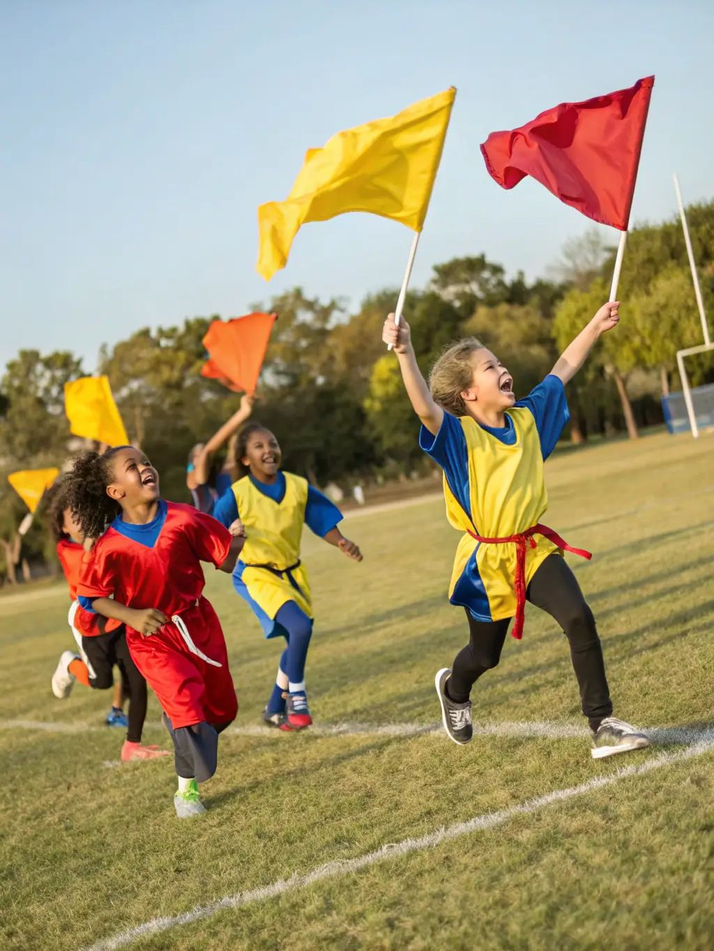 A vibrant image of young children participating in a football training session, showcasing their enthusiasm and teamwork, set against the backdrop of the ASS SPORTIVE MONTENDRAISE FOOT training grounds.