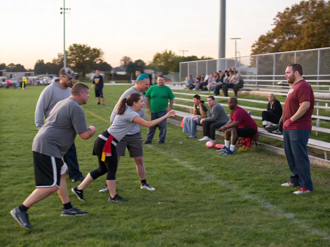 A group of senior players engaged in a friendly football match, emphasizing the inclusive nature of ASS SPORTIVE MONTENDRAISE FOOT. The image captures the camaraderie and enjoyment of the sport.