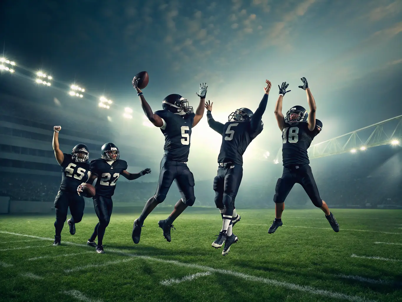A group of young football players celebrating a goal during a match, showcasing the teamwork and camaraderie fostered by ASS Sportive Montendraise Foot.